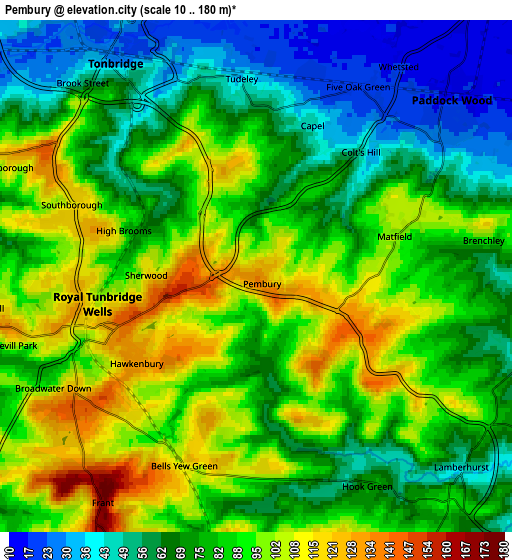 Zoom OUT 2x Pembury, United Kingdom elevation map