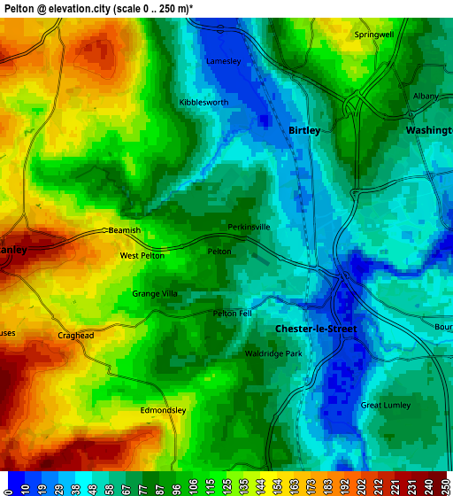 Zoom OUT 2x Pelton, United Kingdom elevation map