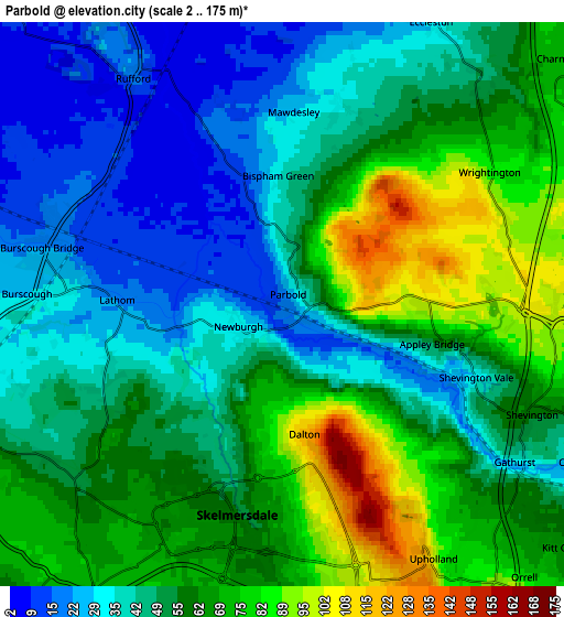 Zoom OUT 2x Parbold, United Kingdom elevation map