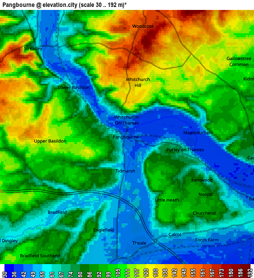 Zoom OUT 2x Pangbourne, United Kingdom elevation map