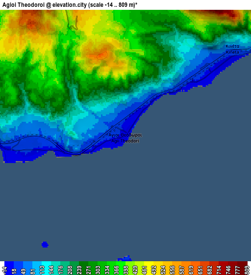 Zoom OUT 2x Ágioi Theódoroi, Greece elevation map