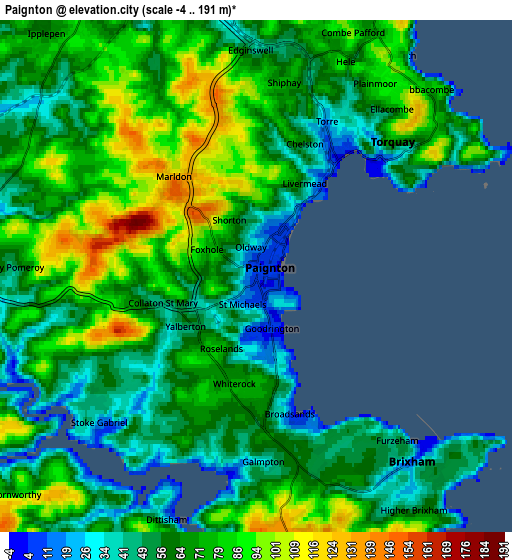 Zoom OUT 2x Paignton, United Kingdom elevation map