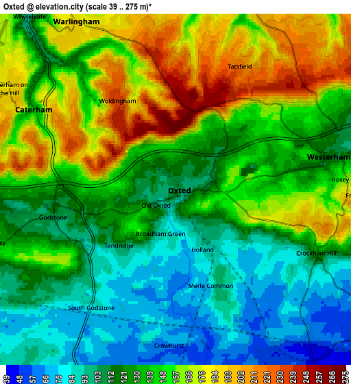 Zoom OUT 2x Oxted, United Kingdom elevation map
