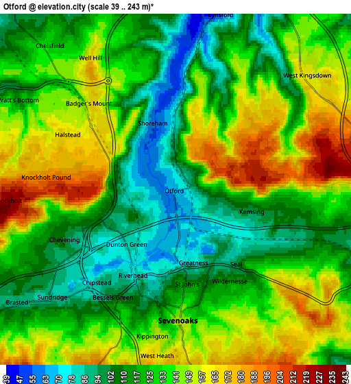 Zoom OUT 2x Otford, United Kingdom elevation map