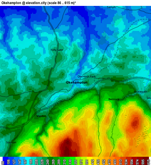 Zoom OUT 2x Okehampton, United Kingdom elevation map