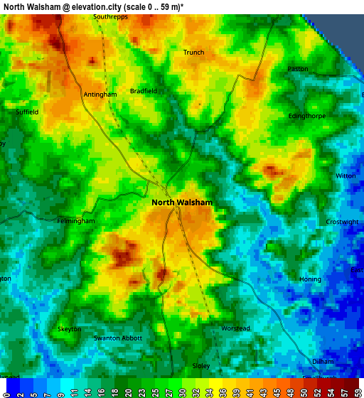 Zoom OUT 2x North Walsham, United Kingdom elevation map