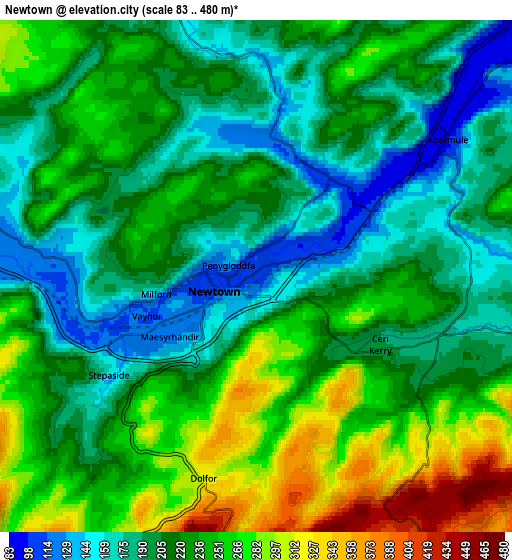 Zoom OUT 2x Newtown, United Kingdom elevation map