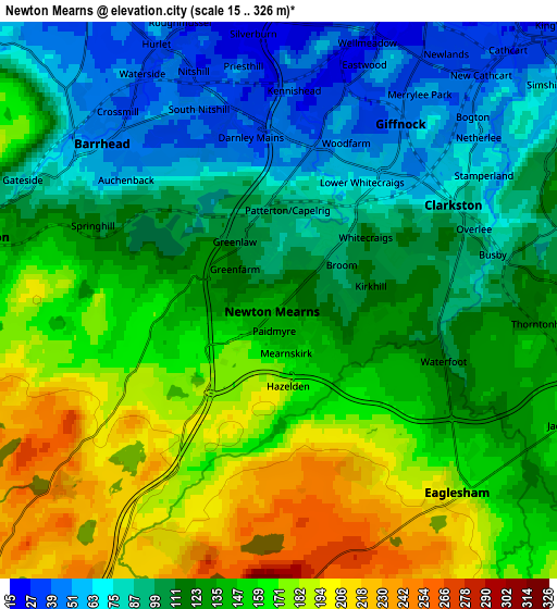 Zoom OUT 2x Newton Mearns, United Kingdom elevation map