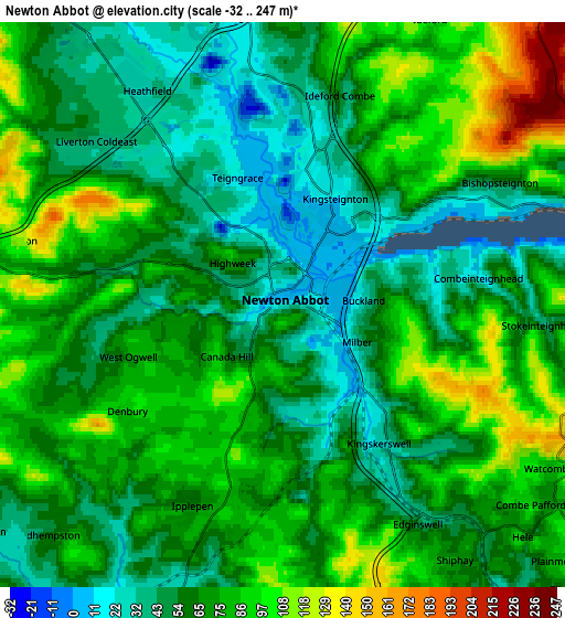 Zoom OUT 2x Newton Abbot, United Kingdom elevation map