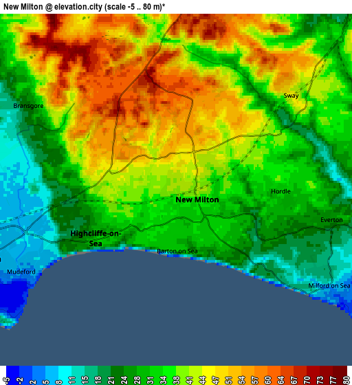 Zoom OUT 2x New Milton, United Kingdom elevation map