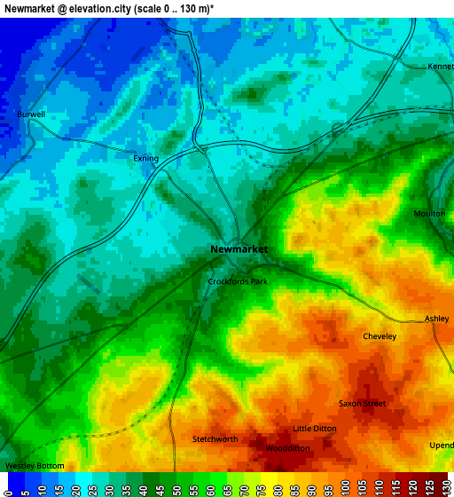 Zoom OUT 2x Newmarket, United Kingdom elevation map