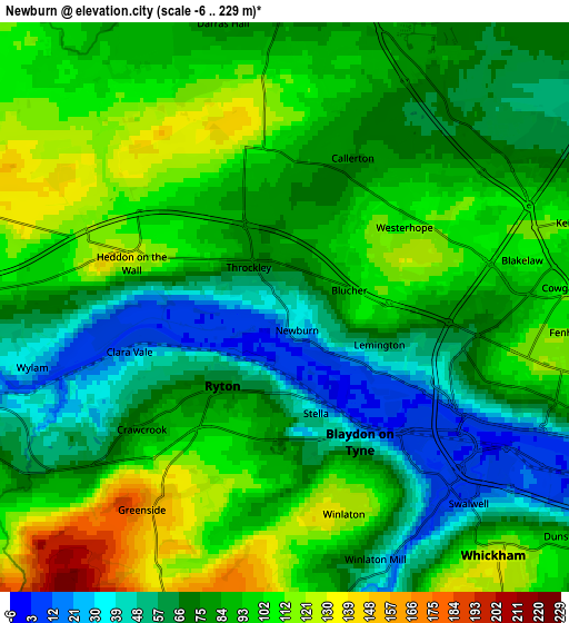 Zoom OUT 2x Newburn, United Kingdom elevation map