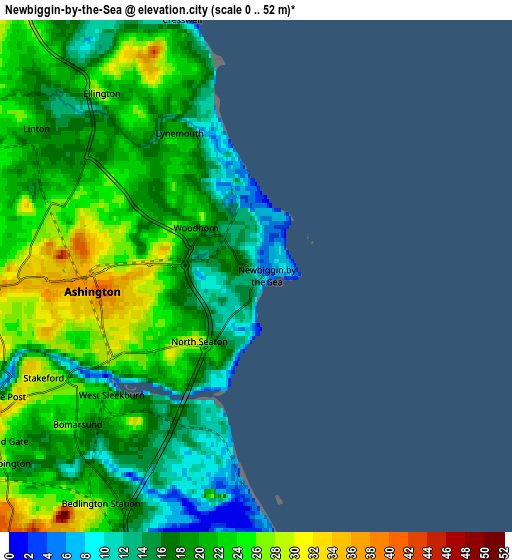 Zoom OUT 2x Newbiggin-by-the-Sea, United Kingdom elevation map