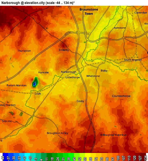 Zoom OUT 2x Narborough, United Kingdom elevation map