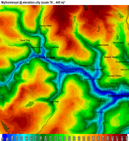 Zoom OUT 2x Mytholmroyd, United Kingdom elevation map