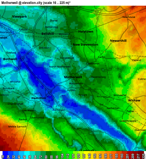 Zoom OUT 2x Motherwell, United Kingdom elevation map