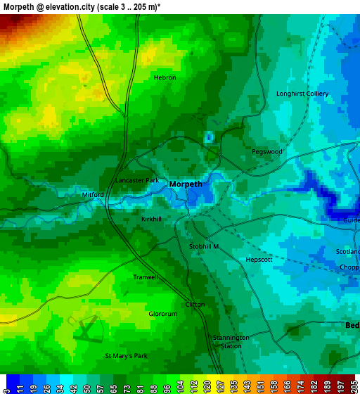 Zoom OUT 2x Morpeth, United Kingdom elevation map