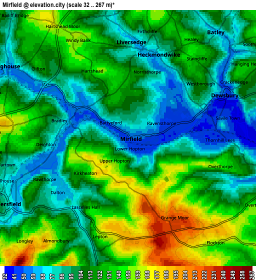 Zoom OUT 2x Mirfield, United Kingdom elevation map