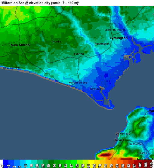 Zoom OUT 2x Milford on Sea, United Kingdom elevation map