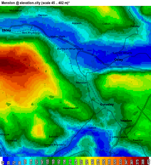 Zoom OUT 2x Menston, United Kingdom elevation map