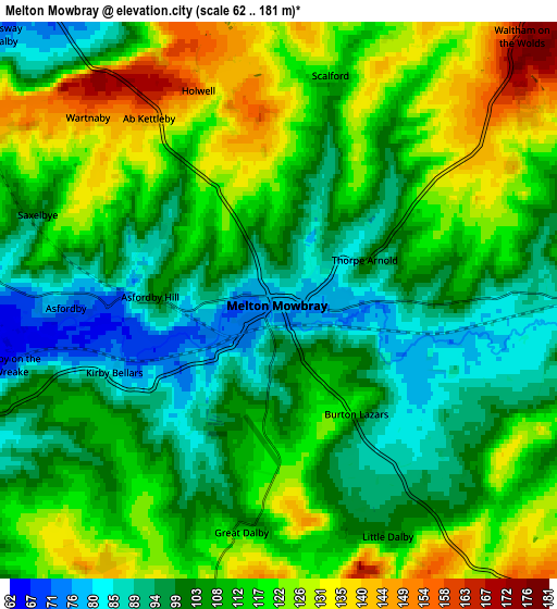 Zoom OUT 2x Melton Mowbray, United Kingdom elevation map