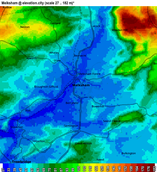 Zoom OUT 2x Melksham, United Kingdom elevation map