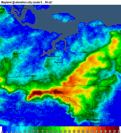 Zoom OUT 2x Mayland, United Kingdom elevation map