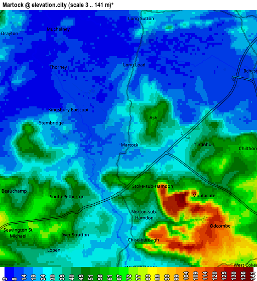 Zoom OUT 2x Martock, United Kingdom elevation map