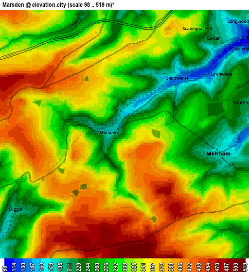 Zoom OUT 2x Marsden, United Kingdom elevation map