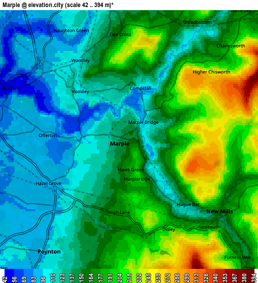 Zoom OUT 2x Marple, United Kingdom elevation map