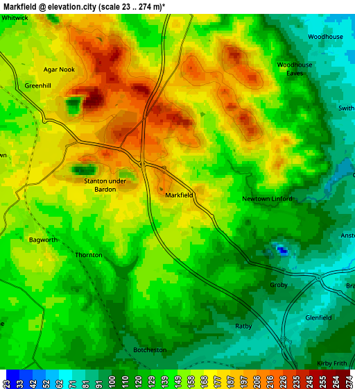 Zoom OUT 2x Markfield, United Kingdom elevation map