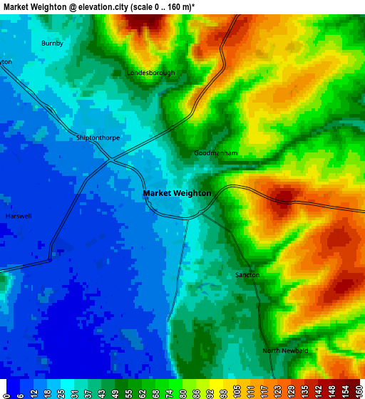 Zoom OUT 2x Market Weighton, United Kingdom elevation map