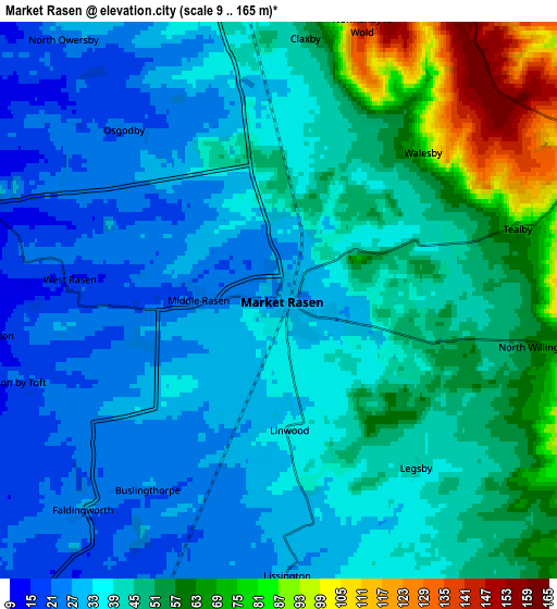Zoom OUT 2x Market Rasen, United Kingdom elevation map