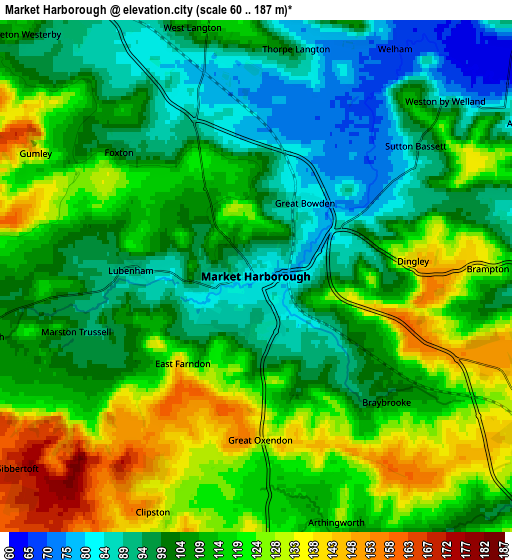 Zoom OUT 2x Market Harborough, United Kingdom elevation map