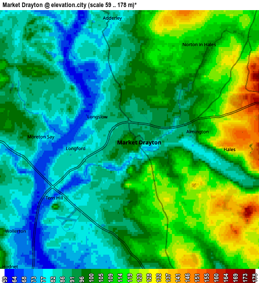 Zoom OUT 2x Market Drayton, United Kingdom elevation map