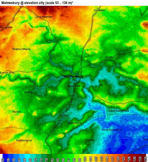 Zoom OUT 2x Malmesbury, United Kingdom elevation map