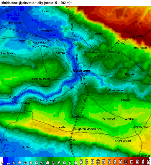 Zoom OUT 2x Maidstone, United Kingdom elevation map