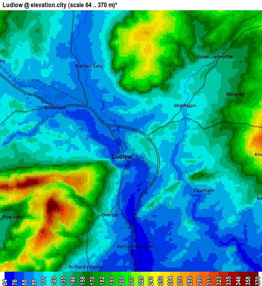 Zoom OUT 2x Ludlow, United Kingdom elevation map