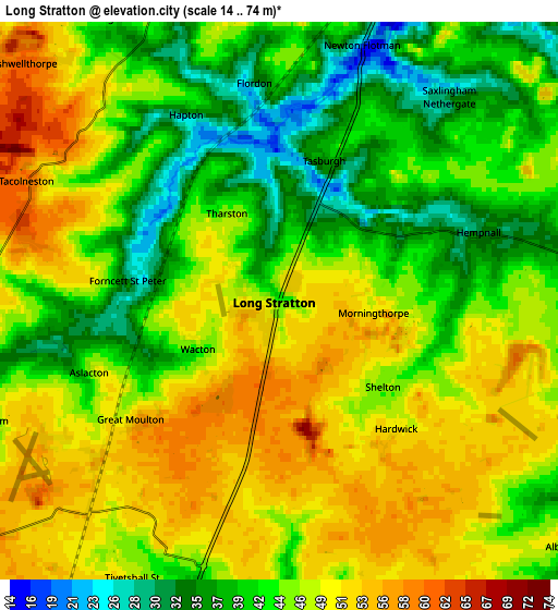 Zoom OUT 2x Long Stratton, United Kingdom elevation map