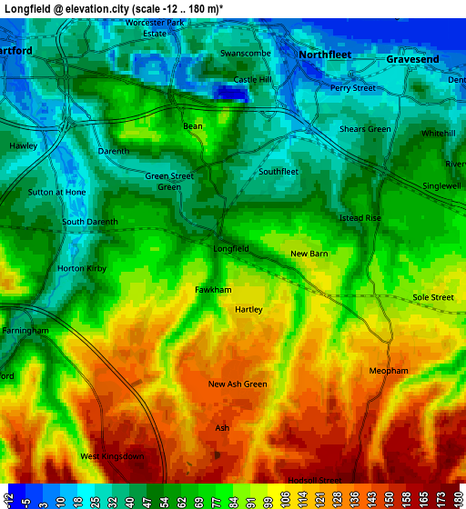 Zoom OUT 2x Longfield, United Kingdom elevation map