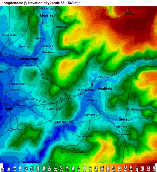 Zoom OUT 2x Longdendale, United Kingdom elevation map