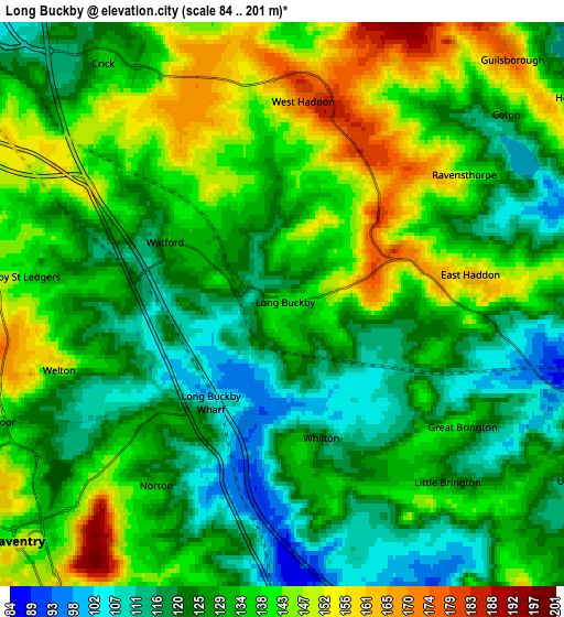 Zoom OUT 2x Long Buckby, United Kingdom elevation map