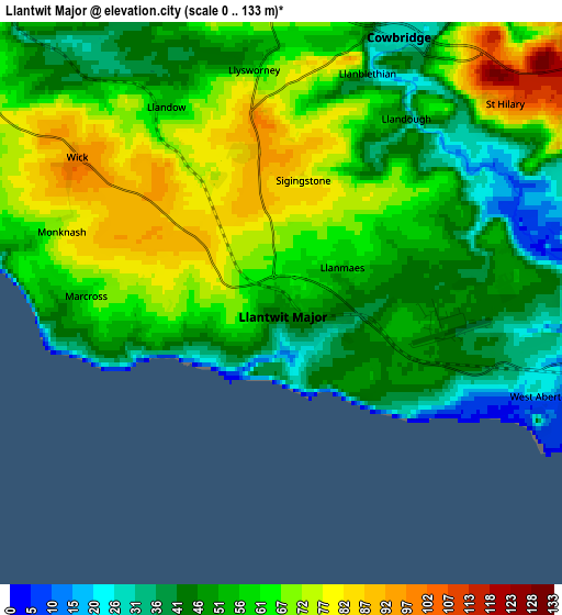 Zoom OUT 2x Llantwit Major, United Kingdom elevation map