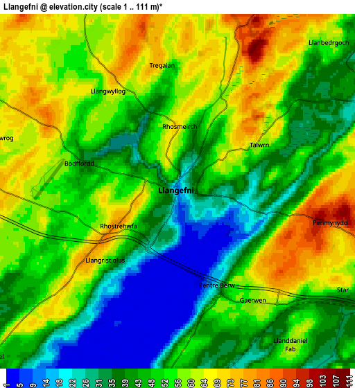 Zoom OUT 2x Llangefni, United Kingdom elevation map