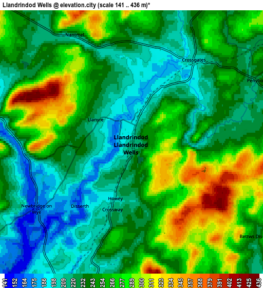 Zoom OUT 2x Llandrindod Wells, United Kingdom elevation map