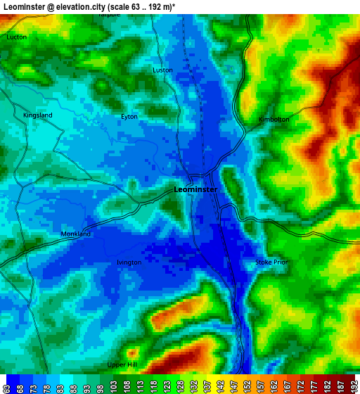 Zoom OUT 2x Leominster, United Kingdom elevation map