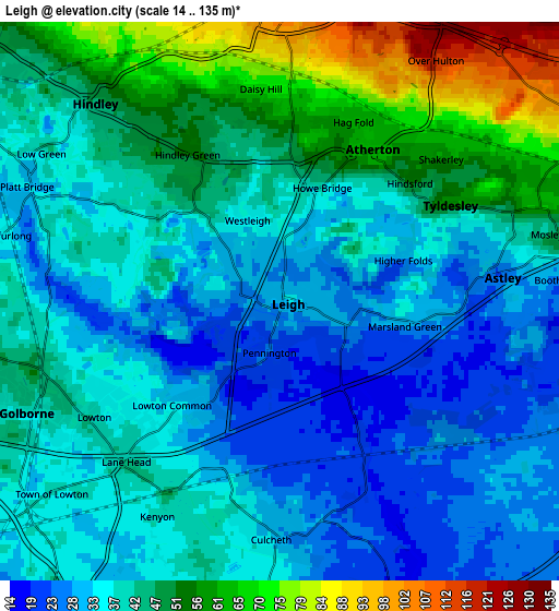 Zoom OUT 2x Leigh, United Kingdom elevation map