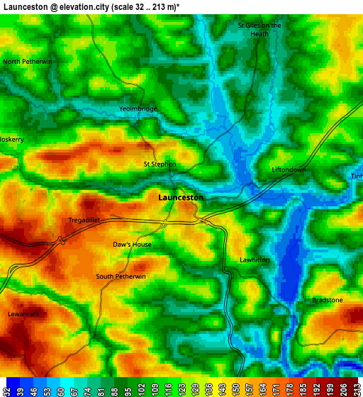 Zoom OUT 2x Launceston, United Kingdom elevation map