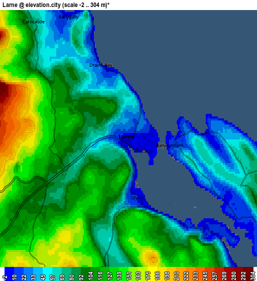 Zoom OUT 2x Larne, United Kingdom elevation map