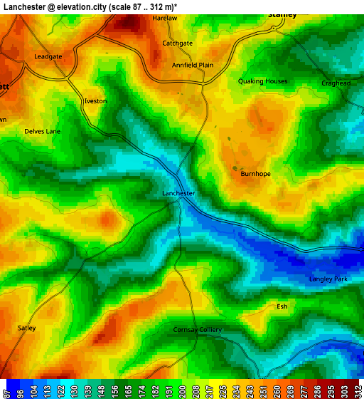 Zoom OUT 2x Lanchester, United Kingdom elevation map